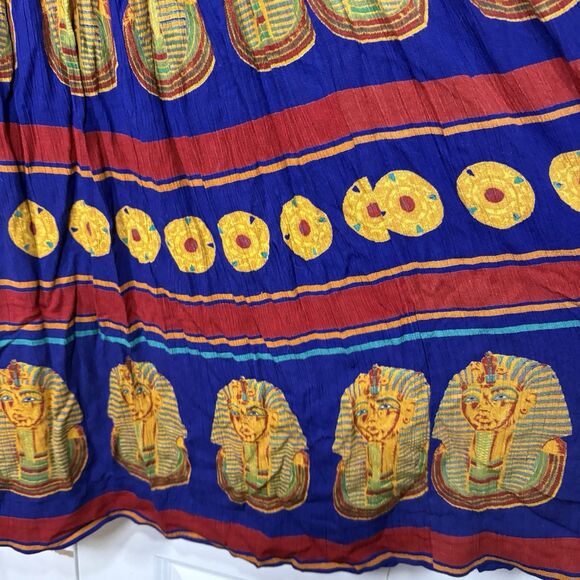 Boho Egyptian Print Skirt Womens M Blue Red Elastic Waist Festival Cottagecore - Picture 4 of 8
